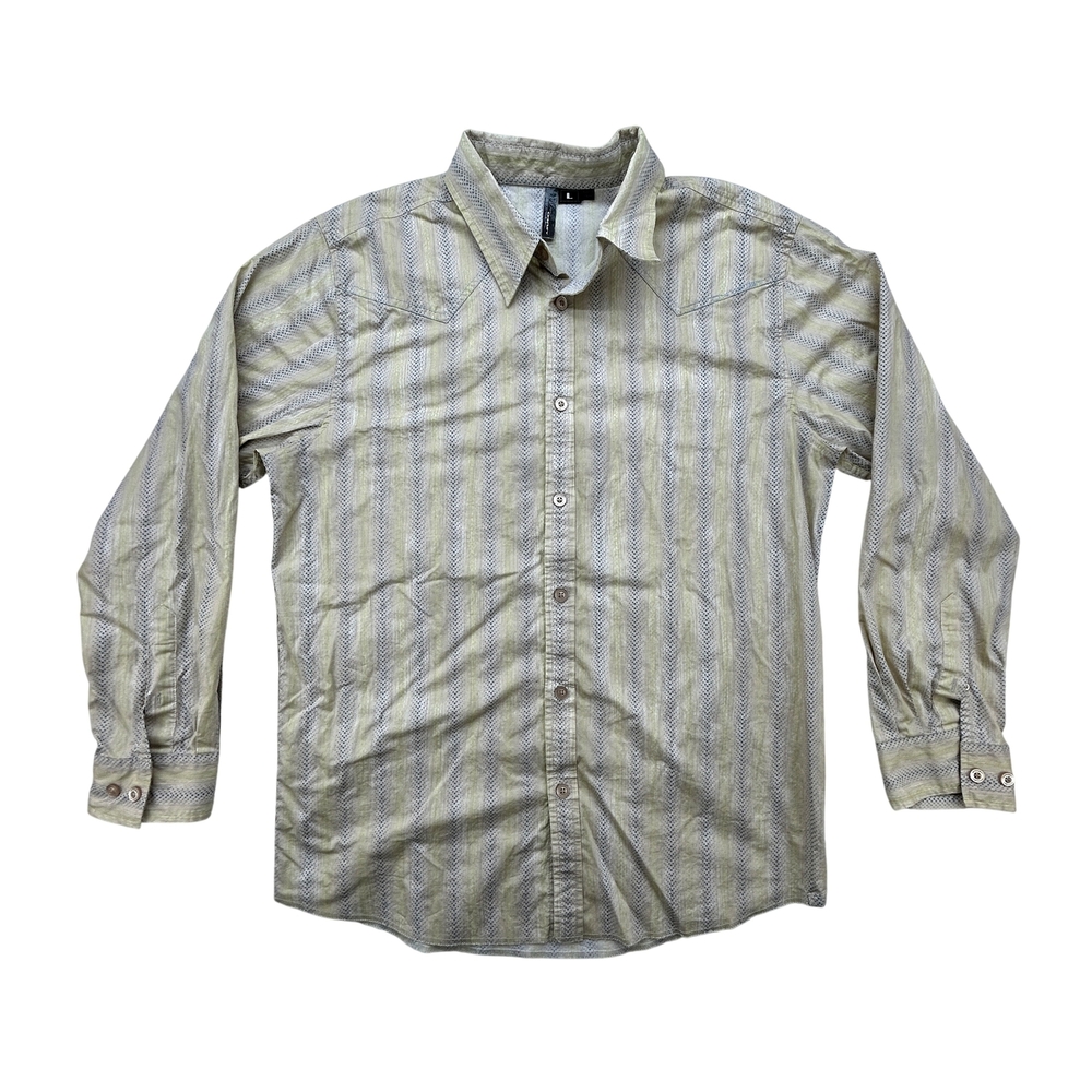 Oakley Shirt Mens Large Long Sleeve Button Up Western Stripe Stretch Casual
